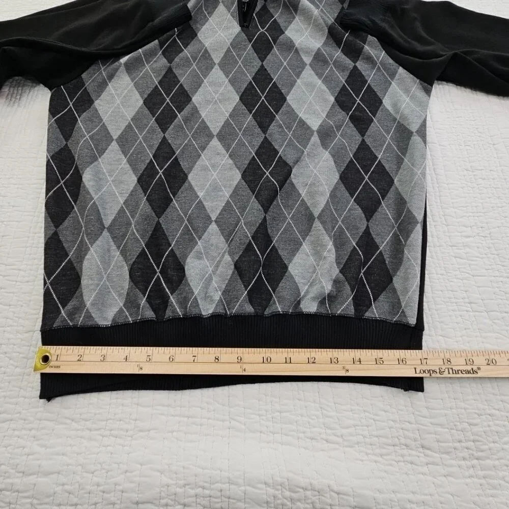 Deluxe Homme 1/4 Zip Pullover Sweater Men's XL Black & Gray‎ Harlequin Luxury